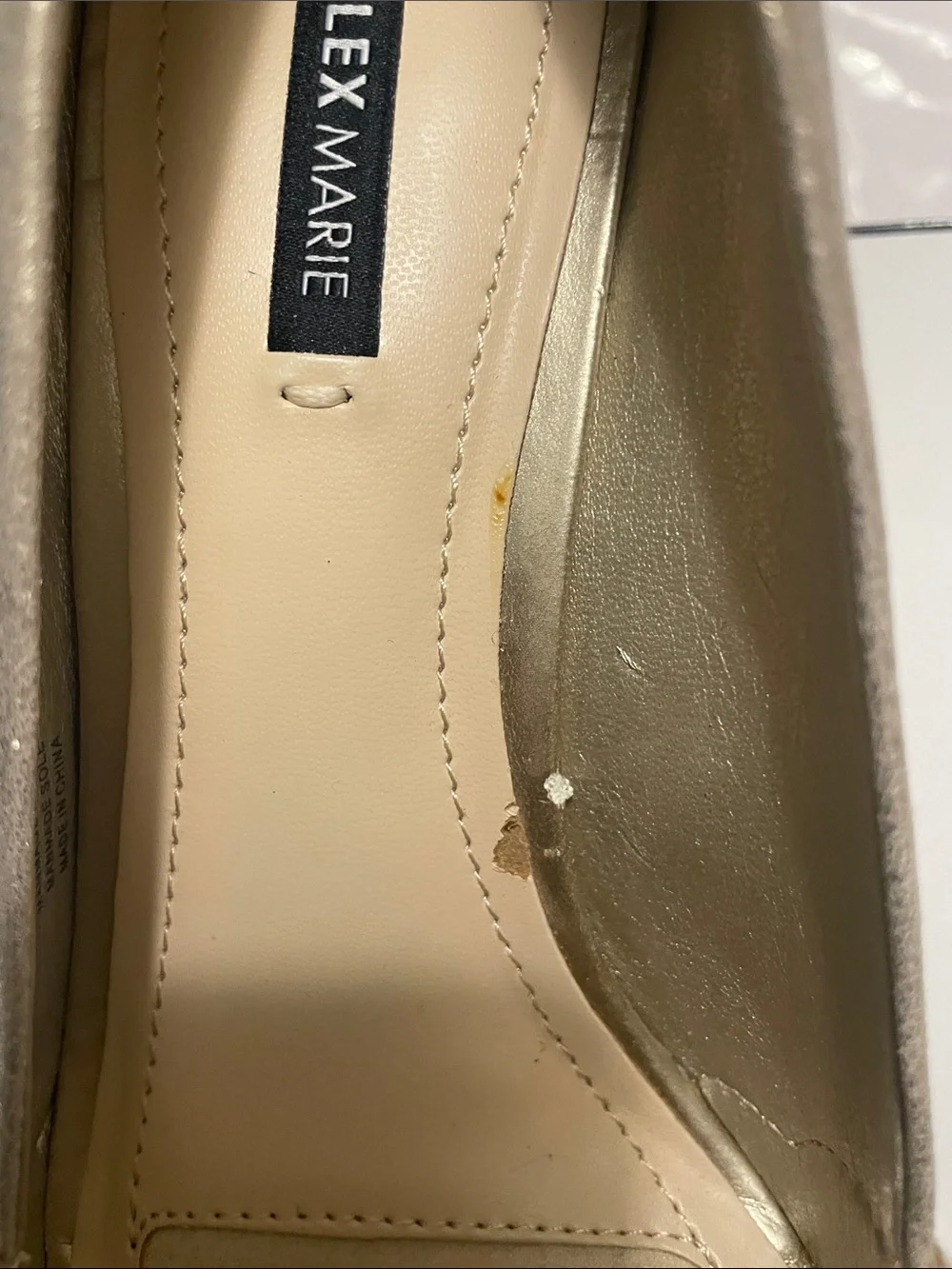 New Alex Marie Gold Peep-Toe Low Wedge Heels.